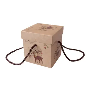 2024 Christmas Gift Single Apple Packaging Square Brown Kraft Paper Lid and Base Box With Handles