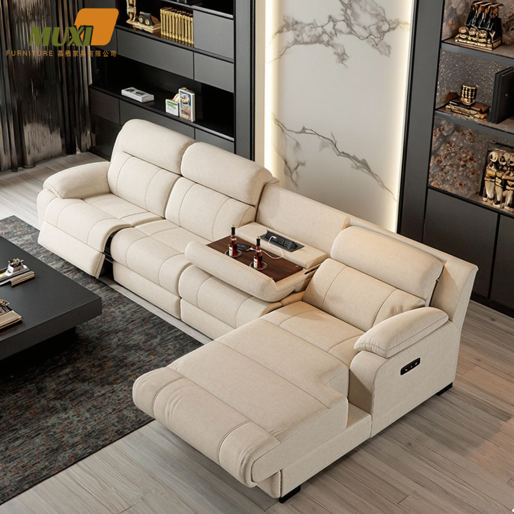 Modern Electric L-Shaped Smart Lounge Sofa – Multifunctional Home Theater Sectional with Reclining, Massage & Cooling Features