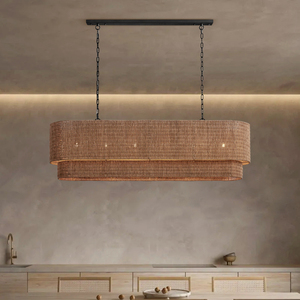 Lampada a Sospensione Lineare in Rattan Intrecciato Naturale Stile Zen Giapponese per Ristoranti e Caffè - Product Image 2