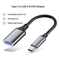 Adaptateur de prise OTG en aluminium Super Speed 5Gbps Type C mâle vers câble de données USB 3.0 avec lumière LED pour téléphone intelligent tablette ordinateur portable