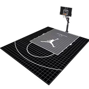 Quadra de basquete ao ar livre em cor cinza escuro e preto, tamanho padrão, 25x30 pés, quadra de basquete no quintal