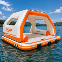 Bateau gonflable catamaran avec cabine de repos et bar flottant pour location en lac ou parc aquatique