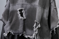 Veste personnalisable en patchwork brut effiloché, bicolore, délavée, zippée, à capuche, style grunge streetwear pour homme