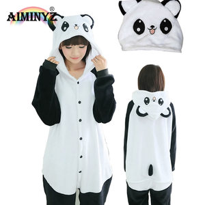 Pigiama in flanella con cappuccio a maniche lunghe da <span class=keywords><strong>donna</strong></span> taglie forti, con stampa animalier cartone animato, bianco e nero, comodo e ampio, per l'autunno - Vendita all'ingrosso - Product Image 1