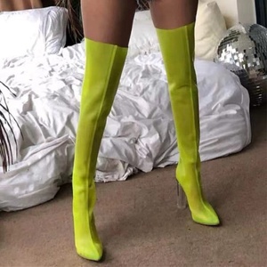 Bottes sexy sur mesure grande taille 47, hauteur cuisse, en maille respirante transparente, à talon haut et talon cristal, pour automne et été - Product Image 4