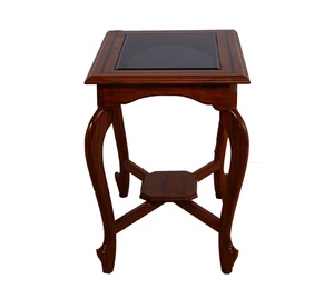 Mesa de Centro de Madera de Teca Premium con Patas Curvadas y Tapa de Vidrio para Sala de Estar, Elegante Mesa de Centro de Madera con Tapa de Vidrio Templado - Product Image 2