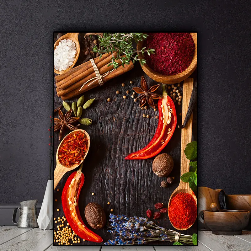 Grains Spices Spoon Peppers Kitchen Canvas Painting Wall Art Pictures Painting Wall Art for Living Room Home Decor (No Frame)