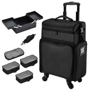 Professional Hair Stylist Trolley <b>Case</b> Large Capacity Beauty Storage <b>Makeup</b> Bag With Removable Tray & 4 Clear Cosmetic Pouch - Product Image 1