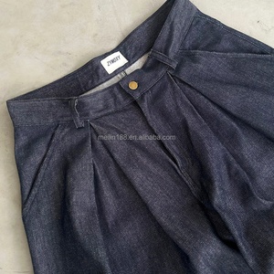 Jean en denim pour homme, coupe large, 14 oz, plissé, en denim brut, coton bleu, selvedge japonais, style baggy - Product Image 4