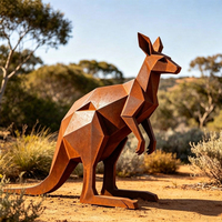 Statue d'animal en métal kangourou géométrique abstrait moderne en acier Corten pour l'extérieur, le jardin, la cour, l'aménagement paysager et l'art public