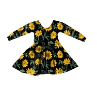 Robe décontractée smockée pour filles, motif floral doré, pour enfants de 2 à 14 ans, collection automne-hiver, livraison directe, prête à expédier (RTS)