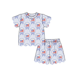 GSSO3552 Conjunto Infantil Personalizado para Niña, Diseño de Bandera del 4 de Julio, Manga Corta con Volantes, Venta al Por Mayor - Product Image 6