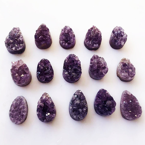 Batu liontin Cluster batu longgar Druzy mentah Amethyst Quartz kristal Geode gelap alami grosir batu permata kasar untuk membuat perhiasan - Product Image 3