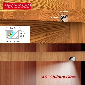 Perfil de Luz LED Lineal Empotrable para Muebles de Gabinete, Aluminio T5 con Vista Lateral de 45 Grados y Superficie con Recubrimiento en Polvo - Product Image 5