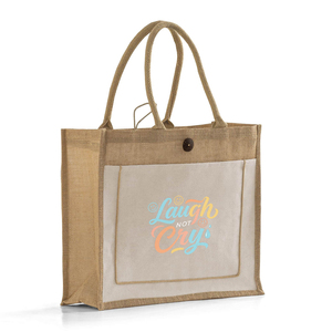Sac fourre-tout <span class=keywords><strong>en</strong></span> <span class=keywords><strong>toile</strong></span> de jute imprimé écologique avec poche avant et bouton <span class=keywords><strong>en</strong></span> noix de <span class=keywords><strong>coco</strong></span>, idéal pour cadeau ou shopping - Product Image 3