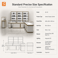 Moderne Weiße Schmuck-Vitrine mit LED-Beleuchtung, Luxuriöser Glas-Verkaufsschrank für Boutiquen