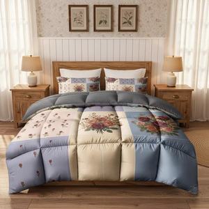 Ensemble de couette rétro luxueux à motifs floraux patchwork, toutes saisons, chaleur et confort, literie élégante pour chambre principale, taille Queen/King - Product Image 1