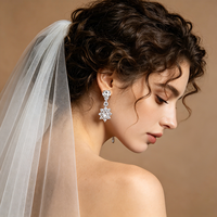 Boucles d'oreilles pendantes tournesol de luxe plaquées or blanc avec zircone cubique 3A, boucles d'oreilles de mariée plaquées or rose pour mariage et bal de promo