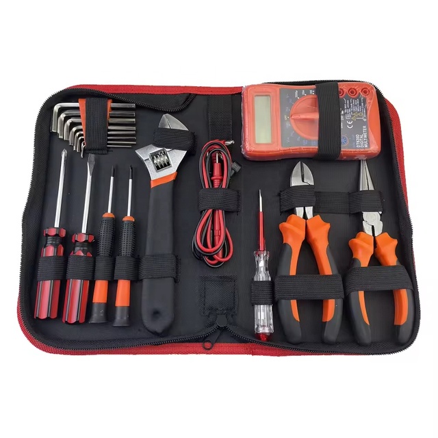 18PCS Professional Hand Tool Set with Multimeter Pliers Wrench Screwdrivers for Home Electrical Repair DIY Bag Kit