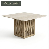 Ensemble de table et chaises de salle à manger d'extérieur en aluminium thermolaqué avec plateau en granit moderne et cordage tressé, résistant aux UV, pour jardin