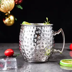 Wholesale Mini Stainless Steel Engraved Brass Plated Wine Wedding Party Beer Cocktail Hammered Cup Moscow Mule Copper Mug