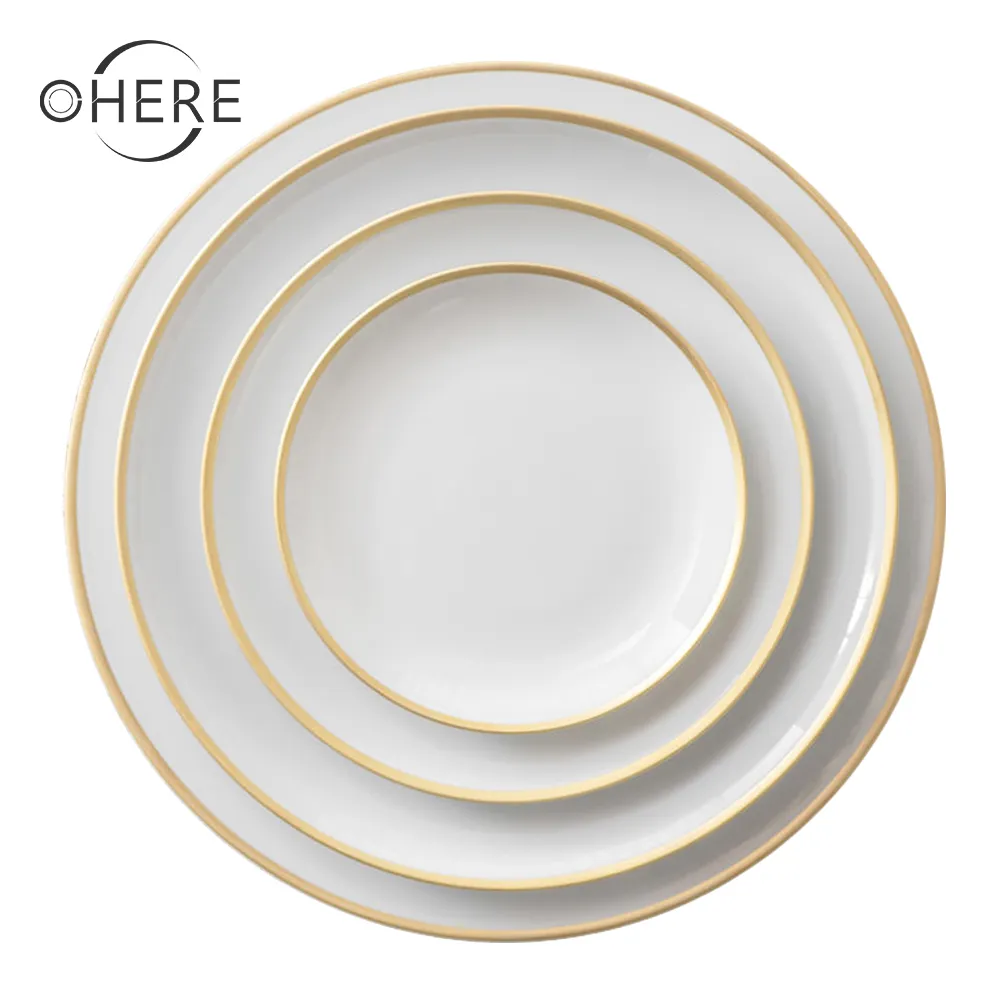 Groothandel Pure White China Keramische Oplader Plaat Voor Wedding Party Gold Velg Ronde Bone China Servies Set