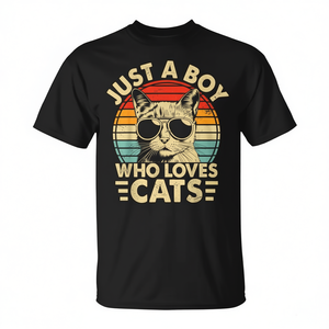 Camiseta vintage Just A Boy Who Loves Cats para amantes de los gatos, camiseta gráfica para hombre - Product Image 2