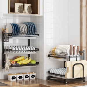 Nâng Cấp Thiết Kế Thép Không Gỉ Lưu Trữ Tủ Bếp Lưu Trữ Giá Món Ăn Giá Có Thể Điều Chỉnh Treo Tường Bát Tấm Chủ - Product Image 1