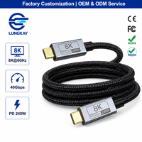 Kabel USB 4 Tipe C Kustom LUNGKAY 40Gbps 240W 8K untuk Transmisi Video, Peralatan Elektronik, Pengukuran Eksperimental