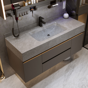 Modern Luxury Solid Wood & MDF Bathroom Vanity Unit with Lacquer Finish Wall-Mounted Basin Cabinet and Smart Mirror - Product Image 4