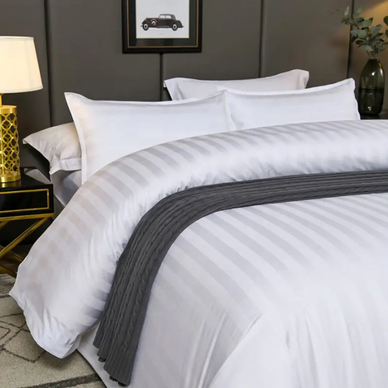 300 Thread Count panjang pokok 100% katun benang kualitas tinggi seprai Hotel putih Linen seprai dengan Set tempat tidur nyaman