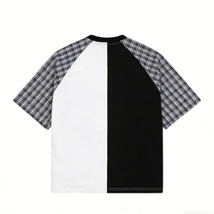 Custom Plaid <b>Patchwork</b> Heavyweight 100% Cotton With DTG Printed Men T-<b>Shirt</b> for summer - Product Image 2