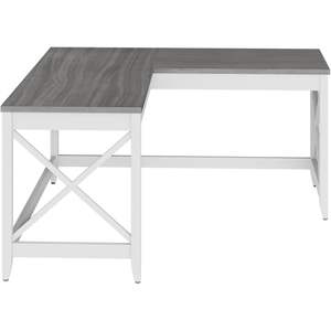 Escritorio en Forma de L Alera Estilo Farmhouse, 58.27" X 58.27" X 29.53", Gris/Blanco, Espacio de Trabajo, Mesa de Computadora de Madera Sólida, Plegable para Hoteles - Product Image 1