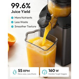 Extractor de jugos en frío Euhome con boca ancha de 5.1 pulgadas, extractor de jugos lento para frutas y verduras enteras, 150W, eléctrico, de acero inoxidable. - Product Image 3
