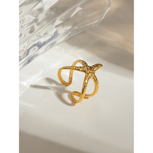 Starfish <b>Open</b> <b>Ring</b> Gold Plated Stainless Steel Geometric Design Unisex Jewelry Gift - Product Image 3