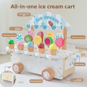 Carrito de helados de madera para juego de simulación, carrito de juguete para niños con accesorios de helados y paletas, juego educativo de rol - Product Image 4