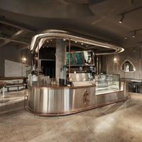 Comptoir de réception d'hôtel en acier inoxydable poli en forme de L moderne en gros pour café, centre commercial, écologique, personnalisable