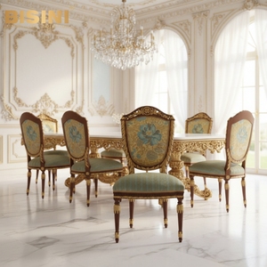 Chaise de salle à manger rembourrée inspirée de la princesse parisienne, chaise sans accoudoirs en bois sculpté blanc doré, chaise d'appoint en velours vert floral - Product Image 3