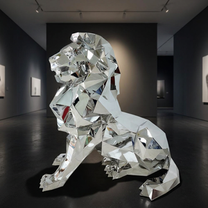 Sculpture de lion à finition miroir, statue d'animal en résine, décoration artistique pour la maison, artisanat - Product Image 2