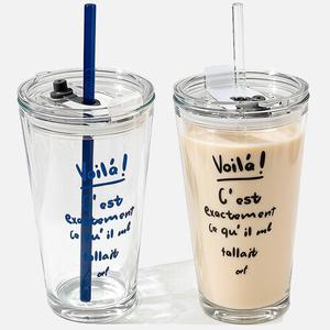 Vaso <span class=keywords><strong>de</strong></span> <span class=keywords><strong>Vidrio</strong></span> <span class=keywords><strong>de</strong></span> Borosilicato Personalizado <span class=keywords><strong>de</strong></span> 450 ml con Tapa y Pajita, Vaso <span class=keywords><strong>de</strong></span> <span class=keywords><strong>Vidrio</strong></span> para Café y Jugos - Product Image 1
