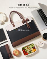 Sac pour ordinateur portable LOVEVOOK avec compartiment isotherme pour le déjeuner, sac pour ordinateur portable 15,6 pouces pour femmes, sac de travail en cuir PU avec porte-gobelet