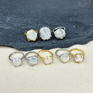 Bague minimaliste en argent avec pierre précieuse naturelle, plaquée or 18 carats, tendance, unisexe, avec perle baroque d'eau douce, pour fête, <span class=keywords><strong>mariage</strong></span> - Product Image 5