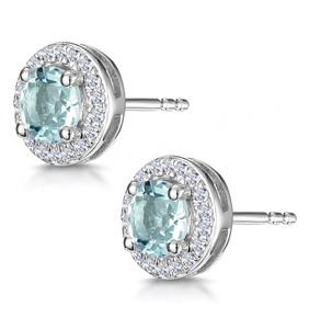 Pendientes de Diseño Simple en Oferta, Fabricación de Joyería, Aguamarina, Diamante, Halo de Circonita Cúbica, Pendientes Estelares, Plata S925, Pendientes al por Mayor - Product Image 2