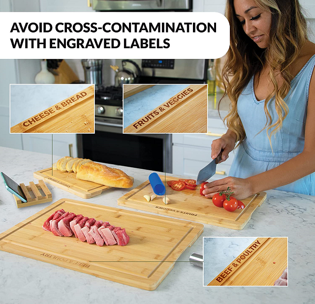 2022 новые наборы бамбуковых разделочных досок для кухни и деревянных разделочных досок с желобом для мяса, сыра, хлеба и овощей.