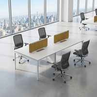 Meubles de bureau en open space, poste de travail en cubicle pour 4 personnes avec plateau en MFC bois et structure en acier thermolaqué, mobilier de bureau