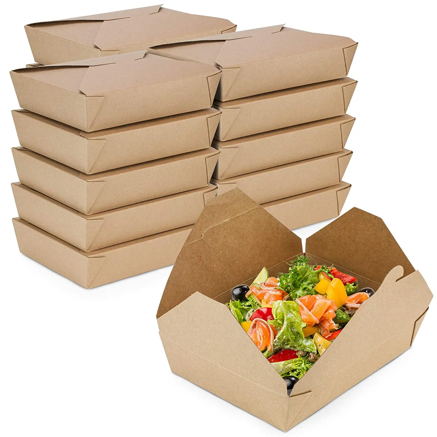 54 унции бумажных контейнеров для выноса 8,5x6x2 дюйма-контейнеры из крафтовой бумаги для еды и пищи, одноразовые контейнеры для хранения в упаковке