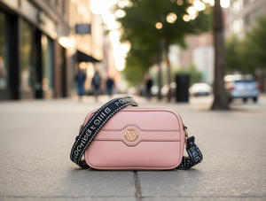 Borsa a Tracolla da Donna in Microfibra Sintetica Rosa con Logo, Stile Moderno per Uso Quotidiano, Chiusura con Zip - Product Image 2