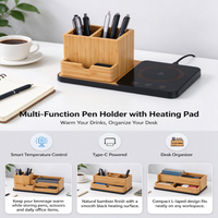 Tasse à café chauffante multifonctionnelle en bambou et bois et support pour stylos, machine tout-en-un avec outil de rangement parfait pour les bureaux