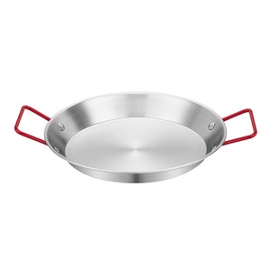 High Quality 20cm Home Use Small <strong>Paella</strong> <strong>Pan</strong> Stainless Steel Flat <strong>Pan</strong> with Red Double Handle Cookware Set Made of Metal - Product Image 3