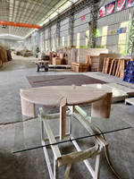 Table basse en travertin beige naturel, table centrale de forme organique pour salon, meubles en pierre Wabi Sabi